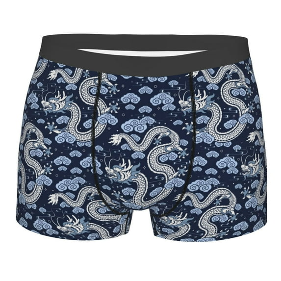 Yiaed Dragon Print Men's Soft Cotton Boxer Shorts Breathable Boxers Underwear Moisture-Wicking Underwear Stretch Boxer Briefs for Man-XX-Large