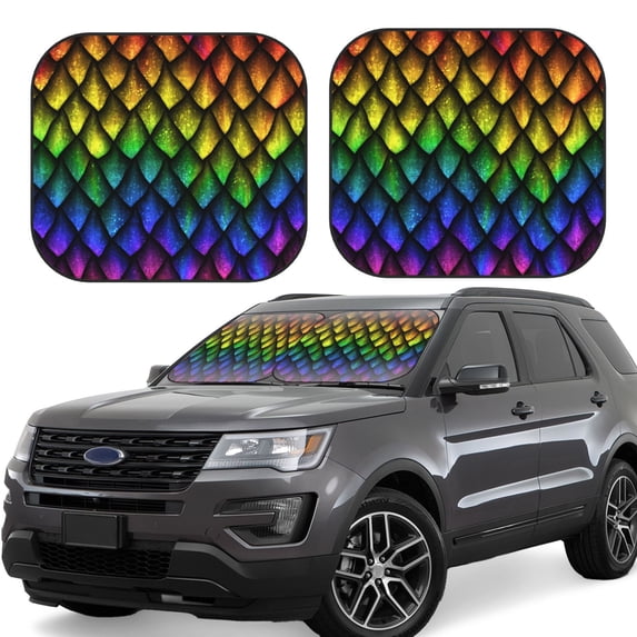 Yiaed Dragon Scales Print Car Front Windshield Sun Shade,Foldable Anti-UV Car Sunshade for Front Window for Most Vehicles-Large