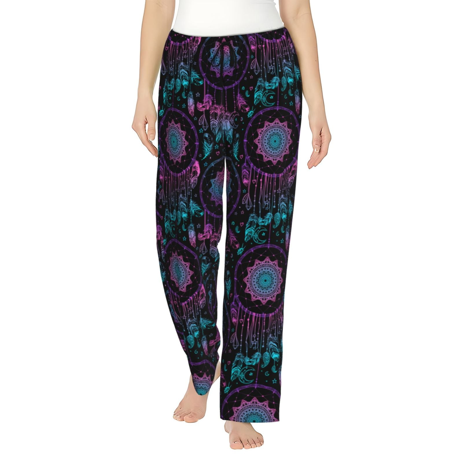 Yiaed Dreamcatcher With Feathers Print Womens Lounge Pants, Loose PJ ...