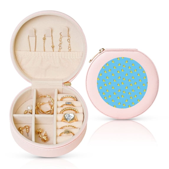 Yiaed Duck Swimming Print Travel Jewelry Case Bridesmaid Gift Boxes Jewelry Travel Organizer Small Round Jewelry Box Mini Storage-Pink