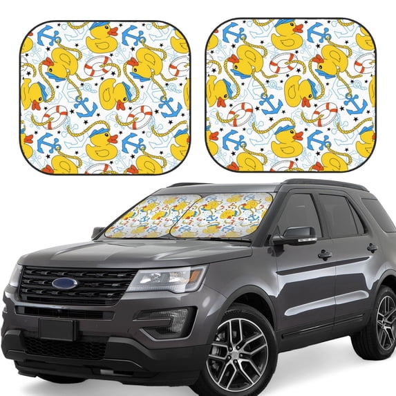 Yiaed Ducks and Anchors Print Car Front Windshield Sun Shade,Foldable Anti-UV Car Sunshade for Front Window for Most Vehicles-Large