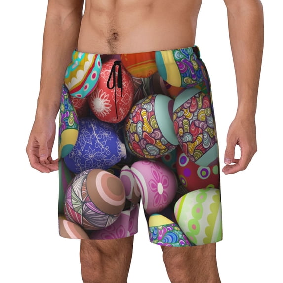 Yiaed Easter Eggs1 Print Mens Swim Trunks Bathing Suit Compression Liner Beach Swim Shorts Swimwear Quick Dry Zipper Pocket No-Chafing Board Short-XX-Large