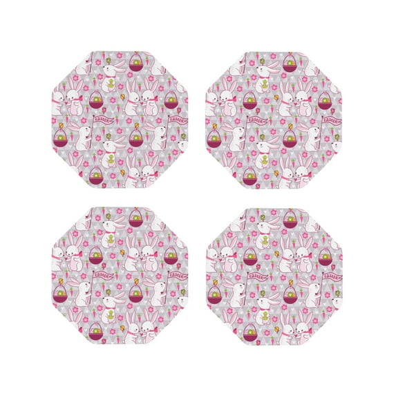 Yiaed Easter Rabbit Print Leather Coasters for Drinks - Cup Coasters Coffee Table Kitchen Table Bar, Home & Office Gifts Handmade Drink Coasters-Octagon