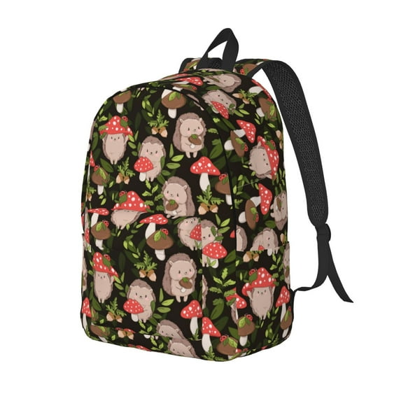 Yiaed Edgehog and Mushrooms Print Print Laptop Backpack Travel Canvas Backpack Vintage Aesthetic Backpack for School Knapsack Backpack Backpack for School-Small