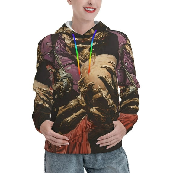 Yiaed Eerie Skull Holding Another Print Womens Casual Hoodies Crew Neck Long Sleeve Sweatshirts With Pocket Pullover Tops Women's Hooded Sweatshirt-XX-Large
