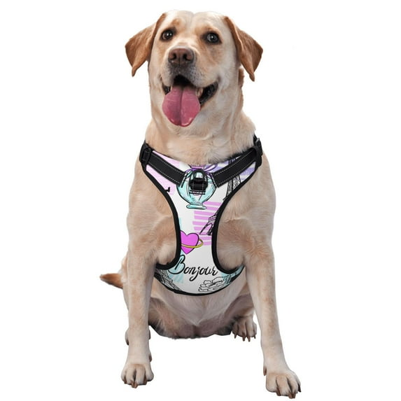 Yiaed Eiffel Tower and Hearts Print Dog Harness, No-Pull Pet Harness, Adjustable Padded Dog Vest, Reflective No-Choke Pet Oxford Vest with Easy Control Handle-X-Large