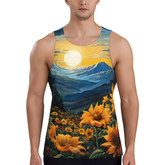 Yiaed Elegant Sunset Sunflower Print Mens Compression Shirt Slimming Body Shaper Vest Workout Tank Tops Abs Abdomen Undershirts-3X-Large