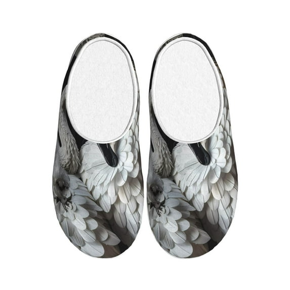 Yiaed Elegant Swans Black Background Print Slippers Fuzzy Warm Cozy Slippers Non Slip House Slippers For Indoor Outdoor Slippers House Slippers-46/47