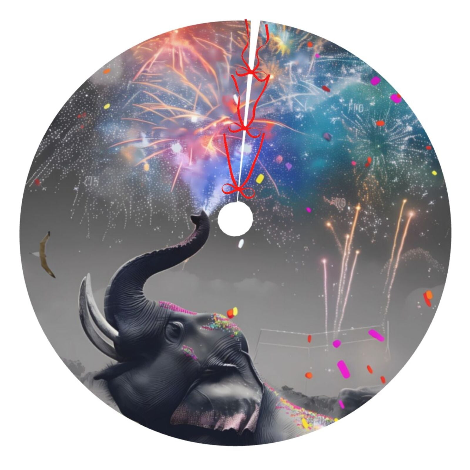 Yiaed Elephant Fireworks Celebration Print Christmas Tree Skirt , Tree