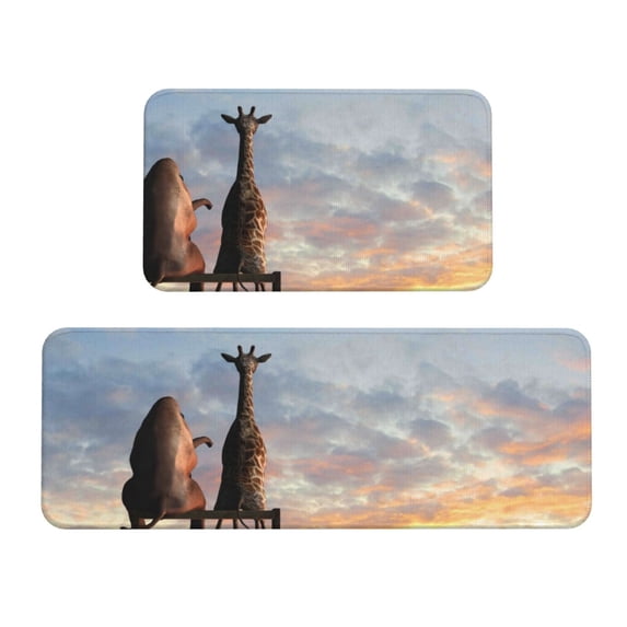 Yiaed Elephant Giraffe Kitchen Rugs Sets of 2 Kitchen Mats Cushioned Anti Fatigue Kitchen Rug Tapetes Para Cocina for Sink,Laundry Room