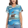 thumbnail image 1 of Yiaed Elephant Giraffe Print Women's T Shirt V-Neck Short Sleeve Shirt Casual Breathable Tee Summer Tops-Large, 1 of 5