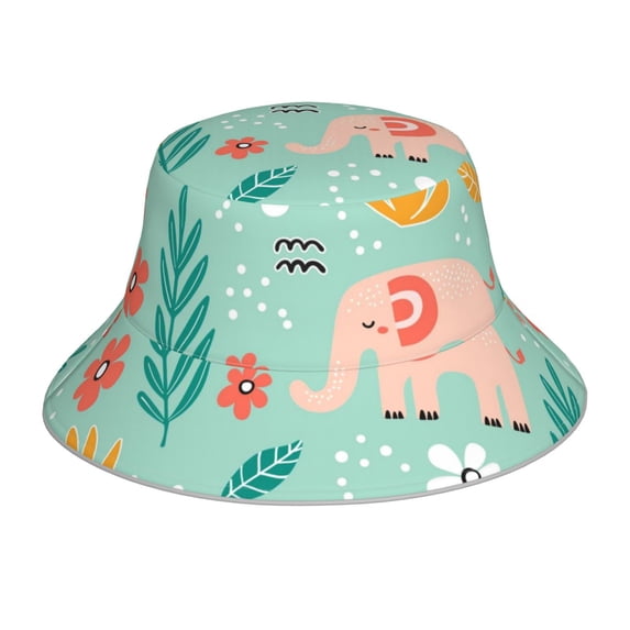 Yiaed Elephant and Flowers Print Reflective Stripe Bucket Hat Unisex Funny Outdoor Fisherman Cap Beach Sun Hat