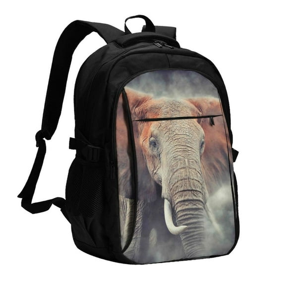 Yiaed Elephant in Smoke Print Laptop Backpack,Business Travel Durable Laptops Backpack with USB Charging Port,Water Resistant College Computer Bag