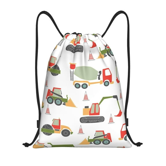 Yiaed Excavator Print Drawstring Bags Drawstring Backpack Bulk String Back Pack Gym Sport Bag-Medium