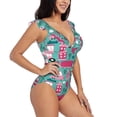 thumbnail image 1 of Yiaed Excavator Print Women's Ruffled One Piece Swimsuit V Neck Swimwear Slimming Monokini for Woman-Small, 1 of 8