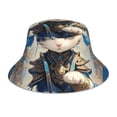 thumbnail image 1 of Yiaed Exotic Blue Cat Print Reflective Stripe Bucket Hat Unisex Funny Outdoor Fisherman Cap Beach Sun Hat, 1 of 5