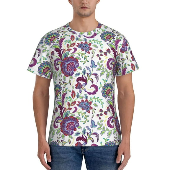Yiaed Fairy Flower Print Mens Short Sleeve Tight Fit T-Shirt, Crewneck Casual Tee-Large