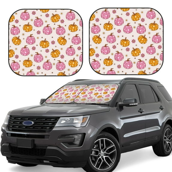 Yiaed Fall 70s Groovy Hippie 1 Print Car Front Windshield Sun Shade,Foldable Anti-UV Car Sunshade for Front Window for Most Vehicles-Small