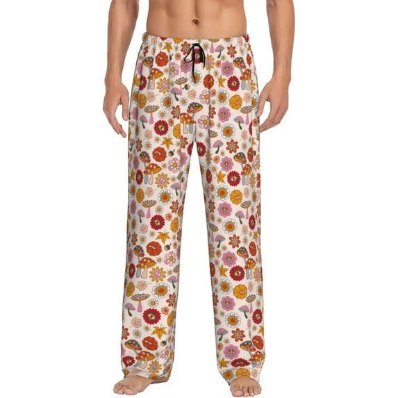 Yiaed Fall 70s Groovy Hippie Print Men's Lounge Pants, Loose PJ Bottoms, Long Pajama Pants for Men-Medium