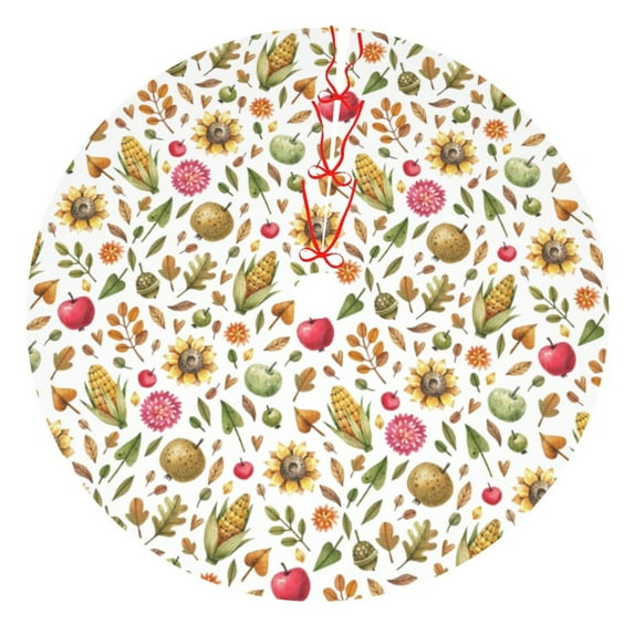 Yiaed Fall Fruits And Vegetables Print Christmas Tree Skirt , Tree SkirtsTree Mat for Christmas Winter Holiday Indoor Decorations-30"