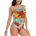 thumbnail image 1 of Yiaed Fall Maple Leaves Print Women One Piece Swimsuits Tummy Control One Shoulder Bathing Suits Pattern Ruffle Swimwear-Large, 1 of 8