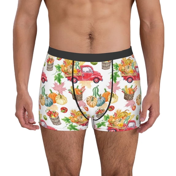 Yiaed Fall harvest truck pumpkin Print Men's Soft Cotton Boxer Shorts Breathable Boxers Underwear Moisture-Wicking Underwear Stretch Boxer Briefs for Man-Large