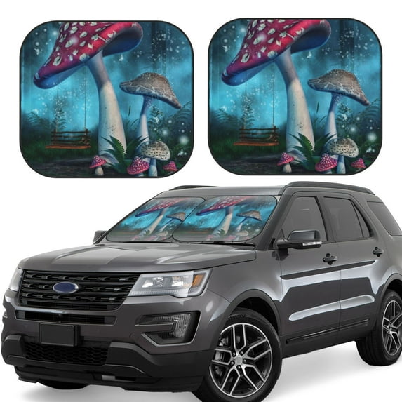 Yiaed Fantasy Mushrooms Print Car Front Windshield Sun Shade,Foldable Anti-UV Car Sunshade for Front Window for Most Vehicles-Small