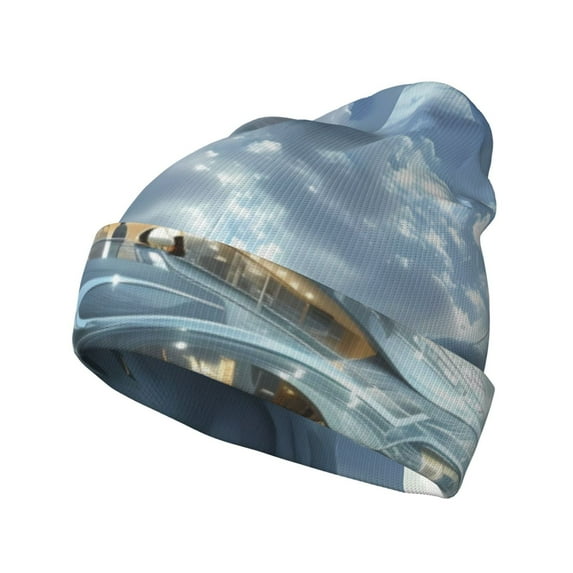 Yiaed Fantasy Swan Yacht Design Print Winter Beanie for Men Women, Fleece Lined Beanie Soft Warm Knit Hat Ski Stocking Cuffed Ca