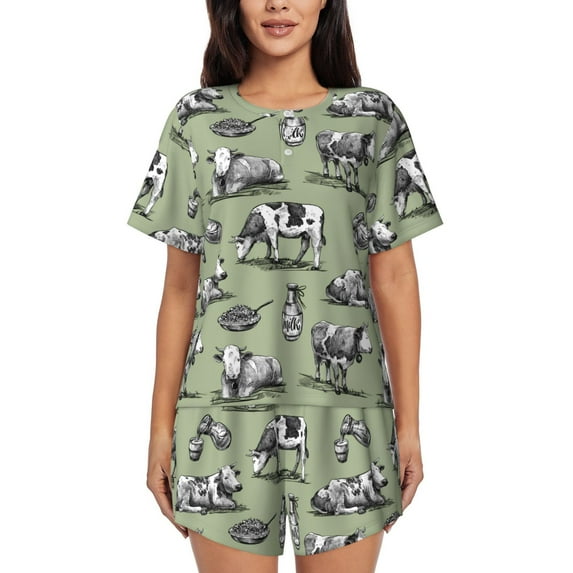Yiaed Farm Cows Print Short Sleeve Pajama Sets for Women Casual Crew Neck 2 Piece Lounge Sets Women's Short-Sleeved Pajama-Medium