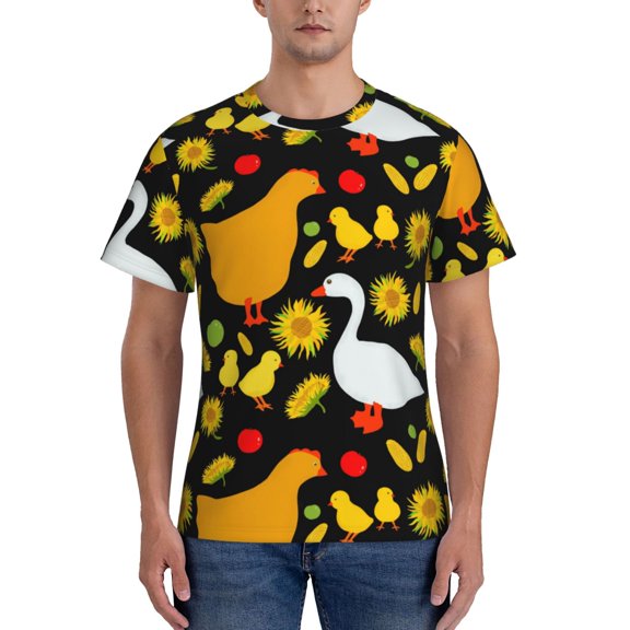 Yiaed Farm Goose Print Mens Short Sleeve Tight Fit T-Shirt, Crewneck Casual Tee-XX-Large