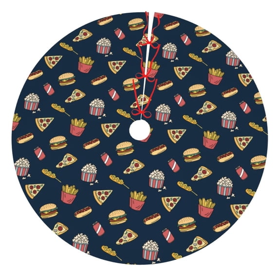 Yiaed Fast Food Print Christmas Tree Skirt , Tree SkirtsTree Mat for Christmas Winter Holiday Indoor Decorations-48"