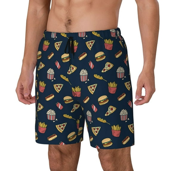 Yiaed Fast Food Print Mens Swim Trunks Bathing Suit Compression Liner Beach Swim Shorts Swimwear Quick Dry Zipper Pocket No-Chafing Board Short-XX-Large