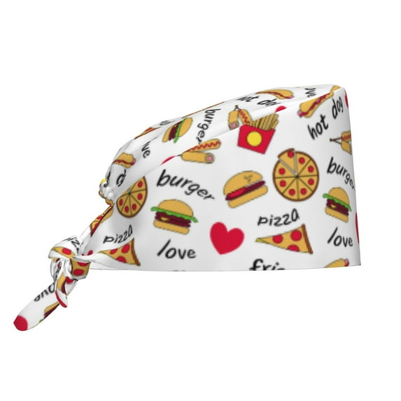 Yiaed Fast Food Print Turban Hat for Women Men Comfortable Adjustable Cleaning Working Cap with Sweatband