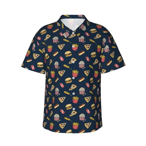 Yiaed Fastfood Print Hawaiian Shirt for Men Short Sleeve Button Down Shirts Beach Shirts for Men,X-Large