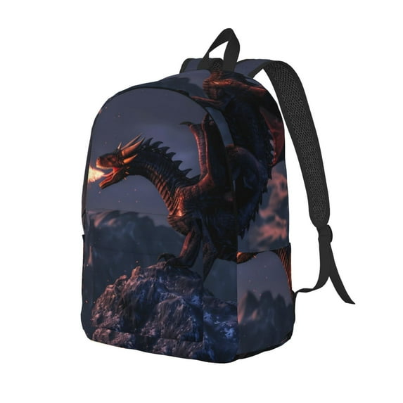 Yiaed Fire Breathing Dragon Twilight Print Laptop Backpack Travel Canvas Backpack Vintage Aesthetic Backpack for School Knapsack Plain Backpack Backpack for School-Medium