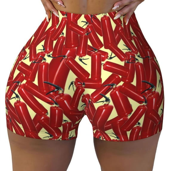 Yiaed Fire Extinguisher Print Women's Athletic Shorts Running Shorts Sporty Short High Waisted Elastic Workout Shorts for Yoga Gym Running & Sports -Medium