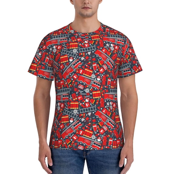 Yiaed Fire Sign Print Mens Short Sleeve Tight Fit T-Shirt, Crewneck Casual Tee-Large