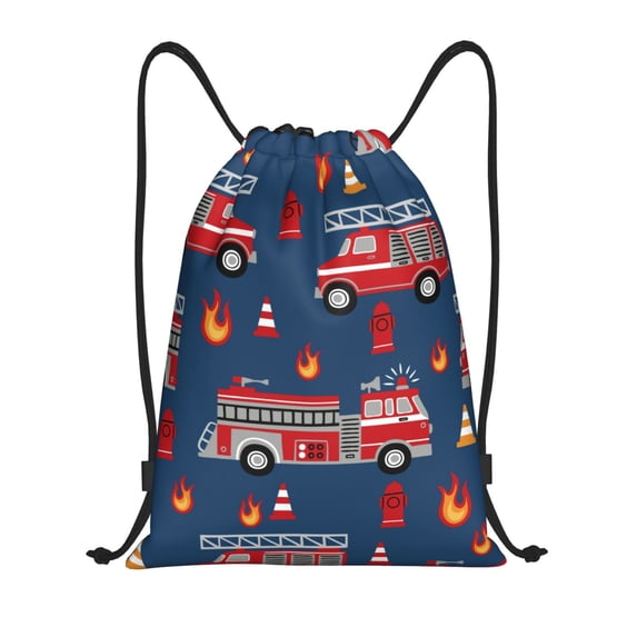 Yiaed Fire Truck 1 Print Drawstring Bags Drawstring Backpack Bulk String Back Pack Gym Sport Bag-Small
