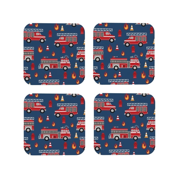 Yiaed Fire Truck 1 Print Leather Coasters for Drinks - Cup Coasters Coffee Table Kitchen Table Bar, Home & Office Gifts Handmade Drink Coasters-Square