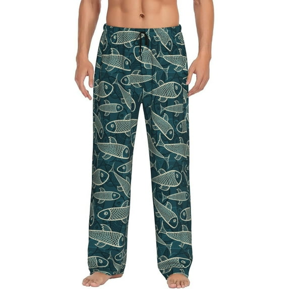 Yiaed Fish Style Print Men's Lounge Pants, Loose PJ Bottoms, Long Pajama Pants for Men-Large