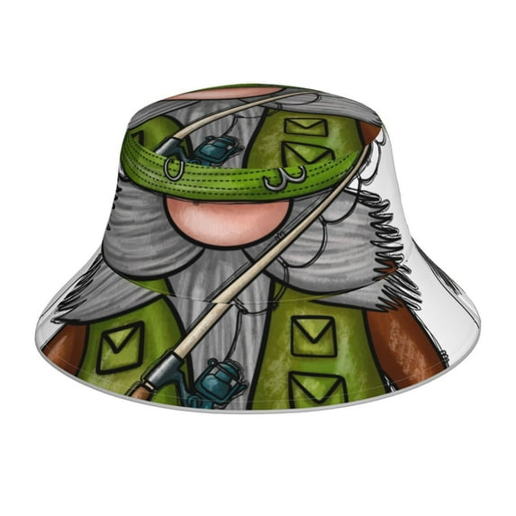 Yiaed Fishing Gnome Print Reflective Stripe Bucket Hat Unisex Funny Outdoor Fisherman Cap Beach Sun Hat