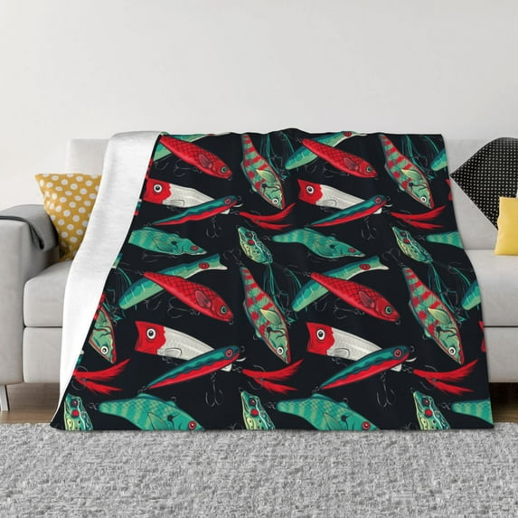 Yiaed Fishing Lure Print Blanket Throw Blanket Soft Cozy Flannel Blanket for Home Bed Sofa Couch Chair-60"x50"