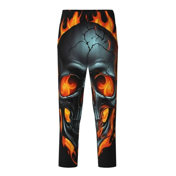 Yiaed Flame Metal Skull Print Teenagers' Lounge Pants, Loose PJ Bottoms, Long Pajama Pants for Men-XS(5-6)