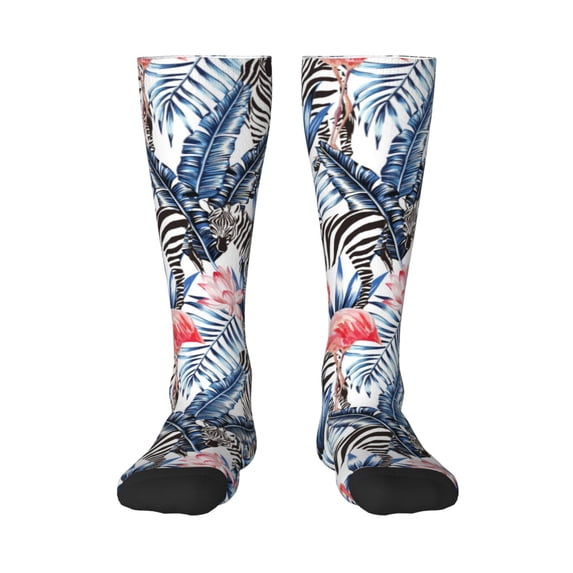 Yiaed Flamingo And Zebra Print Great elasticity Adult Stockings Sports socks for Men and Women