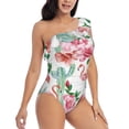 thumbnail image 1 of Yiaed Flamingo Flower Print Women One Piece Swimsuits Tummy Control One Shoulder Bathing Suits Pattern Ruffle Swimwear-Small, 1 of 8