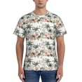 thumbnail image 1 of Yiaed Flamingo Palm Trees Print Mens Short Sleeve Tight Fit T-Shirt, Crewneck Casual Tee-XX-Large, 1 of 5