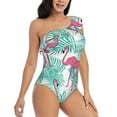 thumbnail image 1 of Yiaed Flamingo Print Women One Piece Swimsuits Tummy Control One Shoulder Bathing Suits Pattern Ruffle Swimwear-Large, 1 of 1