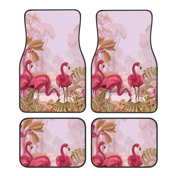 Yiaed Flamingos In The Tropical Forest Print Carpet Floor Mats for Cars, Auto Accessories Front & Rear Car Floor Mats Car Floor Foot Mat Sets of 4 Pieces