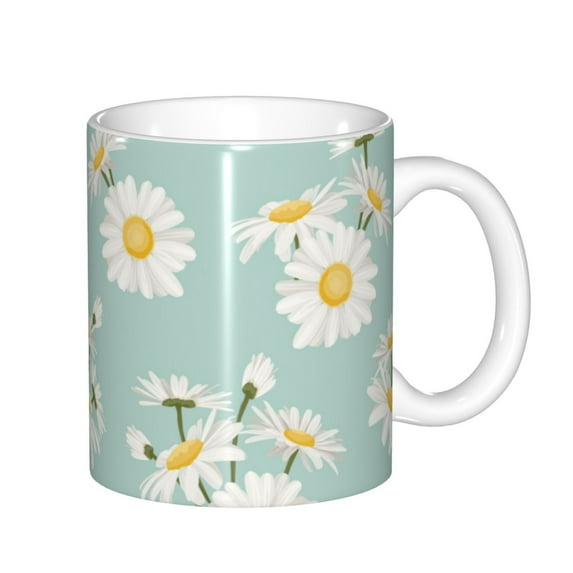 Yiaed Floral Daisy Print Ceramics Coffee,Large Handle Design,Extra Large Tea and Coffee Cup for Office and Home Mugs