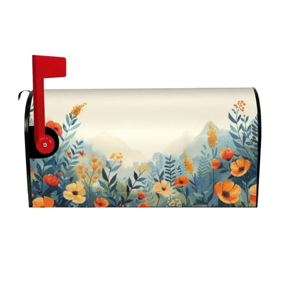 Yiaed Floral Mountain Landscape Print Mailbox Covers, Magnetic Mailbox Cover, Mail Box Covers for Garden Outdoor Decor Box Covers-25.5x21 in